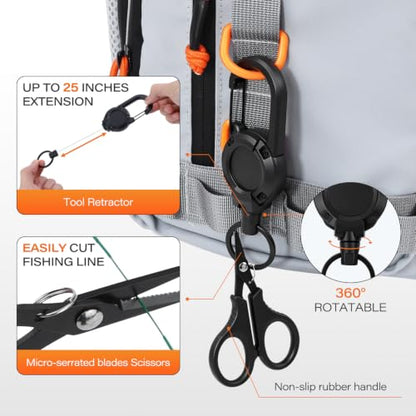 Fishing Tool Kit, Fishing Accessories with Fillet Knife, Fish Hook Remover, Fishing Pliers with Lanyard, Fish Lip Gripper, Fishing Braid Scissors, Tool Retractor