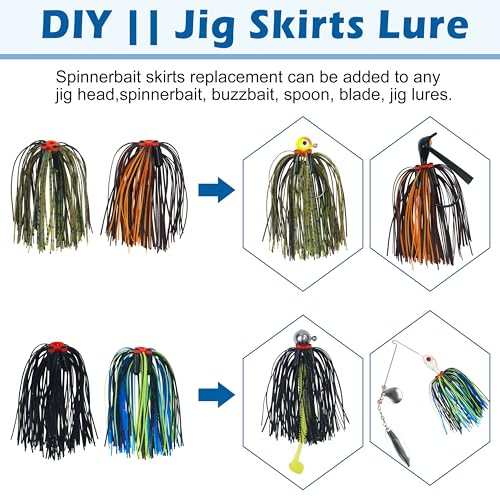 Spinner Bait Skirt Jig Skirts Replacement DIY Fishing Lure Making Supplies Soft Skirt for Spinnerbaits Bass Fishing Jigs Buzzbait Squid Jigs Fishing Lure Skirts - style: B-skirts With Rattle-12pcs