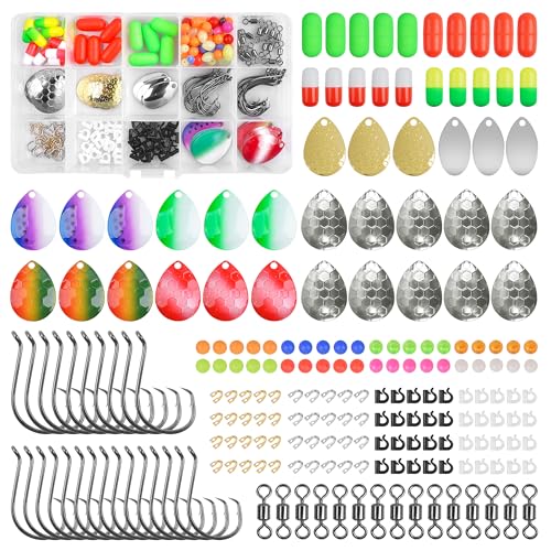 Walleye Rig Making Kit DIY Fishing Lure Spinner Making Kit Supplies Parts Crawler Harness Live Bait Rigs Colorado Blades Pompano Floats Clevis Beads Tackle Fishing - color: 208pcs Spinner Rig Kit