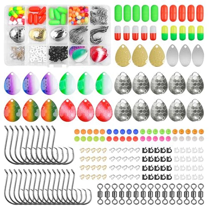 Walleye Rig Making Kit DIY Fishing Lure Spinner Making Kit Supplies Parts Crawler Harness Live Bait Rigs Colorado Blades Pompano Floats Clevis Beads Tackle Fishing - color: 208pcs Spinner Rig Kit