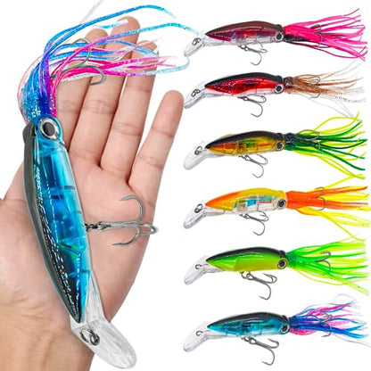 Squid Fishing Lures Set, Fishing Squid Lures Soft Luminous, Large Simulation Artificial Lures Baits Lifelike Plastic Fishing Soft Lure for Saltwater and Freshwater - color: A-Squid lure 6pcs