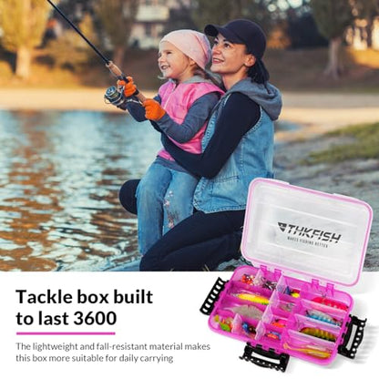 THKFISH Fishing Tackle Box 3600 Tackle Tray Floating Fishing Lure Box Storage Organizer Small Plastic Box with Adjustable Dividers,Sun-proof - color: 2PCS-3600-PINK