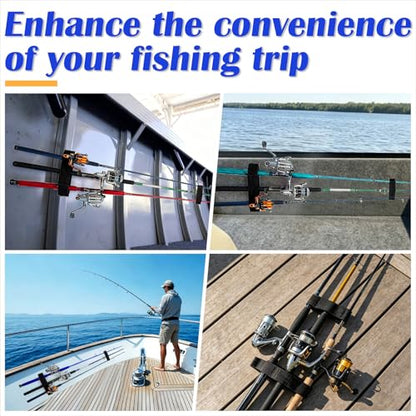 12760-7 Fishing Boat Deck Rod Holder Straps Set, 10 Inch Handle Strap, 6 Inch Rod Tip Strap and Screws for Fishing Boat Accessories, Black