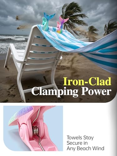 Towel Clips for Beach Chairs, 8 Pack Heavy Duty Beach Towel Clips - Cute Ocean Series with Mermaid/Flamingo/Parrot Designs, Windproof Clothespins for Cruise, Pool & Patio - style: Mermaid Tail + flamingo + parrot