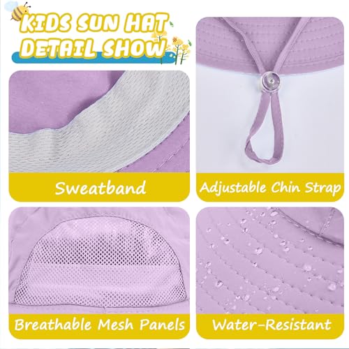 Outdoor Kids Sun Hats with Neck Flap Boys Girls Wide Brim UPF 50+ UV Protection Children Bucket Hat Safari Hat - color: 1pack-purple