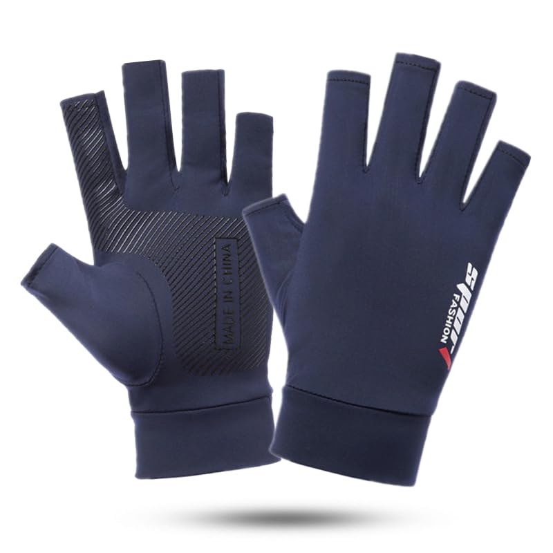 Mealah Lightweight-Fingerless-Gloves for Men - UPF 50+ UV Sun-Protection- Gloves for Fishing Driving Hiking Outdoor - color: Navy