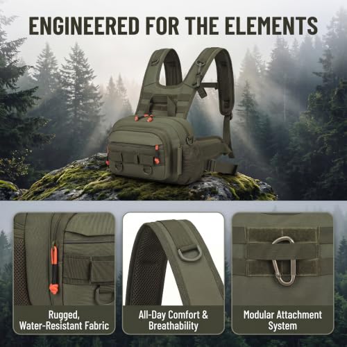 Fly Fishing Backpack Vest, Lightweight Nylon Tackle Chest Pack with Multiple Storage Pockets (Green)