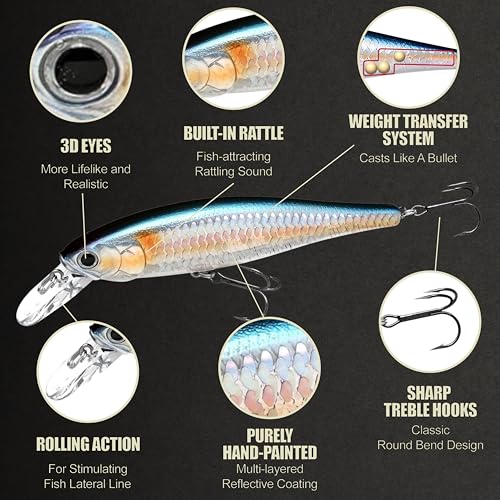 LUCKY CRAFT Pointer 100SP, Jerkbait Side by Side Action Tournament Winning Perfect Wobbling Freshwater Lake Bass Fishing Champion Bait - color: MS American Shad