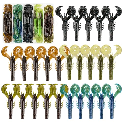 Soft Plastic Craw Baits 25-Pack, 4in Jig Trailer Creature Lures with Big Claws for Bass Fishing, Crawfish Soft Bait for Freshwater