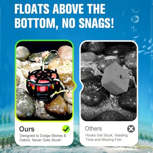 Reverse Bottom Bait Cage Fishing Hook, 360° Floating Bait Cage Fishing Hook, 6-Hooks Carp Feeder Rig, Spring Baits Cages Trap Fishings Hooks, Freshwater Saltwater for Carp, Catfish, Tilapia(2PCS,No. 1 - color: 2pcs, size: No. 10