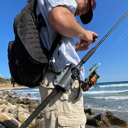 JettyHawk Fishing Rod Hip Holster, Hands-Free Quick-Draw Holder, Fits 1.5-2" Pole, for Spinning, Baitcaster, Centerpin & Surf Rods, Wading & MOLLE Belts - color: Orange w-Black Belt Clip
