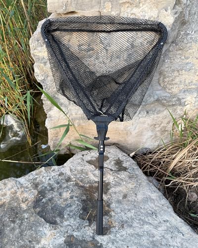 Tripquips Fishing Net, Rubber Coated Foldable & Lightweight Landing Net, Strength Aluminum Handle, Fishing Gear and Gift for Men - color: Hoop Size: 16''(Black)