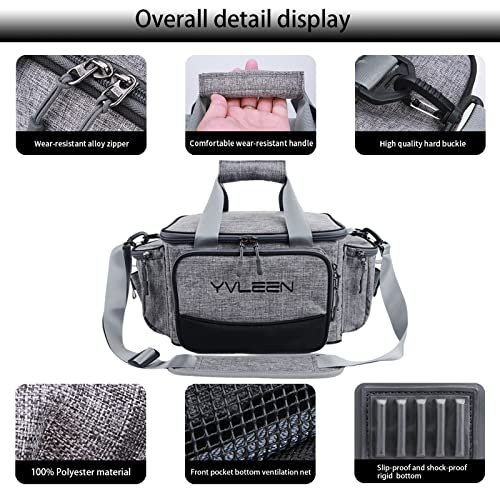 YVLEEN Fishing Tackle Box Bag - Outdoor Large Fishing Tackle Storage Bag - 100% Water-Resistant Polyester Material - Fishing Tackle Bags - Suitable for 3600 Tackle Box - color: Grey Small（Not included Trays）