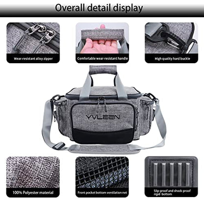 YVLEEN Fishing Tackle Box Bag - Outdoor Large Fishing Tackle Storage Bag - 100% Water-Resistant Polyester Material - Fishing Tackle Bags - Suitable for 3600 Tackle Box - color: Grey Small（Not included Trays）
