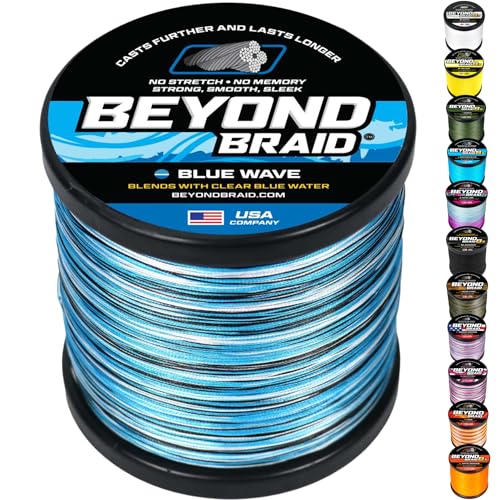 Beyond Braid Braided Fishing Line -Super Strong - Abrasion Resistant - No Stretch -Blue Camo, Moss Camo, White, Green, Pink, Blue, 4 Strand 8 Strand - color: Blue Wave, size: 10LB (2000 Yards)