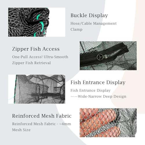 Minnow Trap with Foldable Fishing Net (11x24 Inch) & Collapsible Fish Bucket - Crab, Crawfish, Shrimp Trap for Freshwater Saltwater Fishing