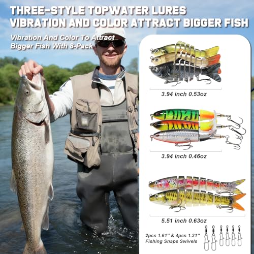 Swim baits Fishing Lures for Freshwater, Fableblis Mixed Top Water Bass Lures, Multi Jointed Swimbaits & Artificial Whopping Plopping Baits for Trout Catfish Crappie Muskie
