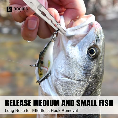 Booms Fishing Hook Remover Pliers, Long Nose, Braid Cutter, Lanyard, Black | Slim Long Nose Helps Reach Deep Hooks With Better Control When Handling Panfish, Trout, Bass and Other Small to Medium Fish - color: Black
