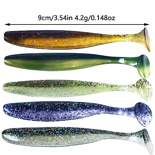 Paddle Tail Swimbaits,Soft Plastic Fishing Lures Swim Baits for Bass Fishing,30/50pcs with Box,Soft Plastic Swimbaits for Bass Trout Crappie Lures Kit for Saltwater Freshwater - color: C:3.54in/0.148oz-30pcs