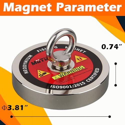 MUTUACTOR Strong Fishing Magnets Kit,1200lb Φ3.81'' Large Neodymium Rare Earth Magnets Heavy Duty Magnet Fishing with 65ft Salvage Rope,Gloves,Waterproof Bag for Finding Lost Treasures in Rivers - style: 1200lb Magnet--Φ 3.81"