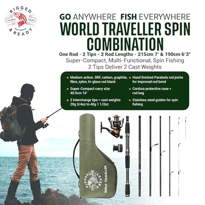 Rigged and Ready Smuggler Series™ Travel Fishing Rods. Super Compact, 1 Spinning Rod and Reel Combo, 4 Spin, 1 Casting Rod + Cases. 2, 3 or 4 Tips. Spin and General Freshwater - Saltwater Fishing