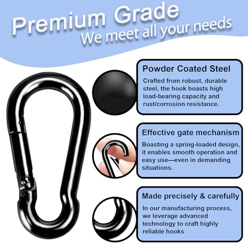 Carabiner Clips Black Twours Spring Snap Hooks Small Carabiners Heavy Duty Galvanized Steel Quick Links for Rust-Resistant Keychain Clips Outdoor Hiking Camping Hammock Fishing 1.56" 1.97" 2.36" 3.15" - size: 3.15inch(M8)--24pcs