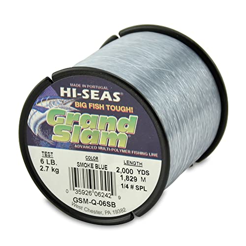 HI-SEAS Grand Slam Monofilament Fishing Line - Strong & Abrasion Resistant in Clear, Pink, Green, Smoke Blue, Fluorescent Yellow Freshwater & Saltwater – Quarter Pound Spool - color: Smoke Blue, style: 6 Lb Test, 0.25 Mm Dia, 2000 Yd
