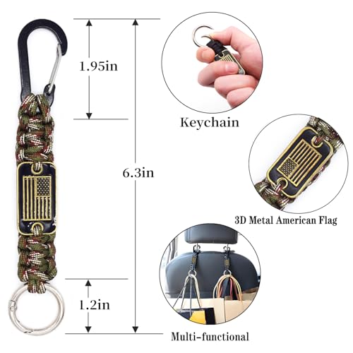 Heavy Duty Braided Paracord Lanyard Keychain with USA Flag, Parachute Rope Necklace Keychains, Braided Strong Lanyard - color: 2 Pcs Army Green