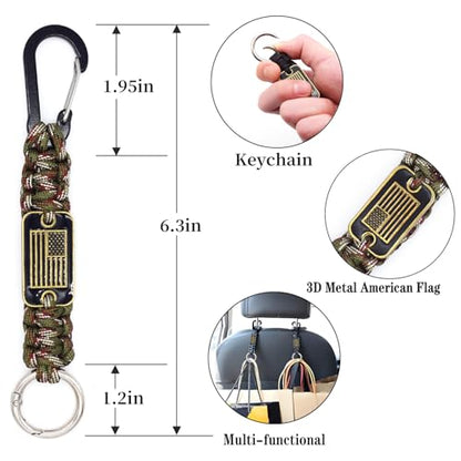 Heavy Duty Braided Paracord Lanyard Keychain with USA Flag, Parachute Rope Necklace Keychains, Braided Strong Lanyard - color: 2 Pcs Army Green