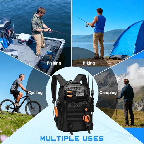 50L Fishing Tackle Backpack with Removable Lure Wraps,Include (4) 3600 Tackle Boxes, 2 Rod Holders Storage Fishing Gear and Equipment - color: C: 50L Backpack with (4) 3600 Tackle Boxes