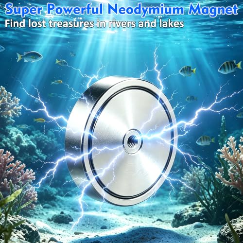 MUTUACTOR Powerful Fishing Magnet Kit Heavy Duty,1400lbs Φ4.21” Permanent Neodymium Magnets,Rare Earth Magnets with 65FT Rope Gloves for Treasure Hunting Metal Retrieval Underwater Searching - style: 1400lb Magnet with Box--Φ 4.21"
