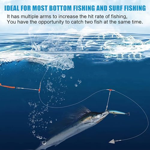 Fishing Leaders Saltwater Tackle Rig Surf Fishing Rigs with Swivel Snaps High Strength Wire Leader Bottom Rigs Fishing Gear Equipment for Lures Bait Hooks - color: Silver Stainless Steel, style: 1 Arm-12pcs