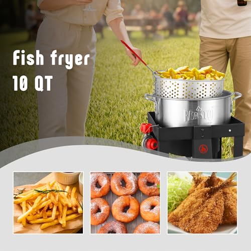 Feasto 30 Qt Turkey Fryer with Basket & 10QT Fish Fryer Kit | 50,000 BTU Outdoor Propane Burner, Multi-use outdoor cooker, for Lobster, Crab, Crawfish, Shrimp Boiling and Frying - size: 30 qt & 10 qt