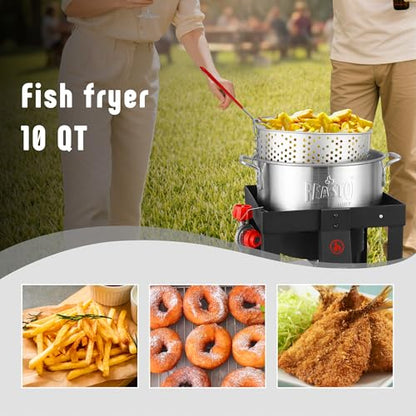 Feasto 30 Qt Turkey Fryer with Basket & 10QT Fish Fryer Kit | 50,000 BTU Outdoor Propane Burner, Multi-use outdoor cooker, for Lobster, Crab, Crawfish, Shrimp Boiling and Frying - size: 30 qt & 10 qt