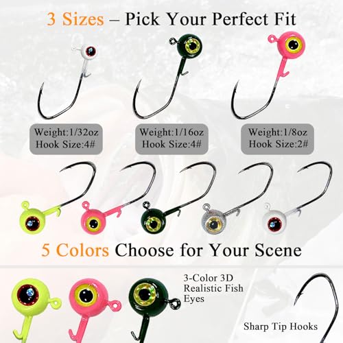 125-Piece Kit Crappie-Baits- Plastics-Jig-Heads-Kit-Shad-Minnow-Fishing-Lures-for Crappie-Panfish-Bluegill 1/32oz 1/16oz 1/8oz