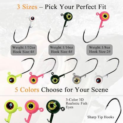 125-Piece Kit Crappie-Baits- Plastics-Jig-Heads-Kit-Shad-Minnow-Fishing-Lures-for Crappie-Panfish-Bluegill 1/32oz 1/16oz 1/8oz