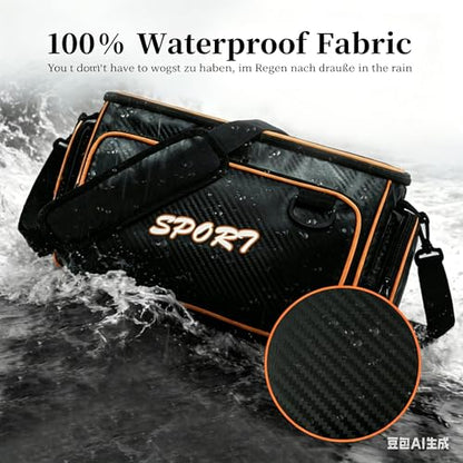 Fishing Tackle Box, Waterproof Tackle Trays for Saltwater & Freshwater - Fishing Gear Shoulder Bag For Men (Tackle Boxes Not Included) - color: Black Orange