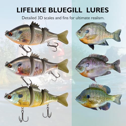 FONMANG Top Water Fishing Lures, 3-Pcs Topwater Lures for Bass Walleye Pike, 2025 New Wasp Crawl Bait for Freshwater and Saltwater - color: B1-Bluegill Swimbait