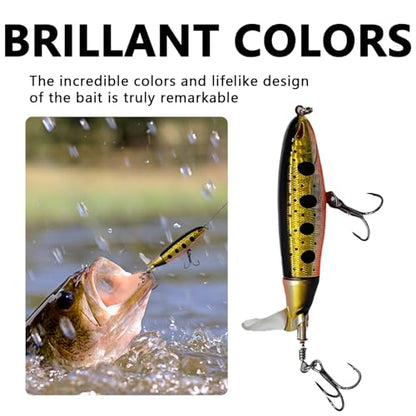1-Pack Topwater Fishing Lures & Crankbaits Set - High-Action Popper Bass Lures with Rotating Tail, Saltwater/Freshwater Hard Baits for Trout, Pike, Catfish | Vibrating Lure Kit with Storage Box - color: yellow