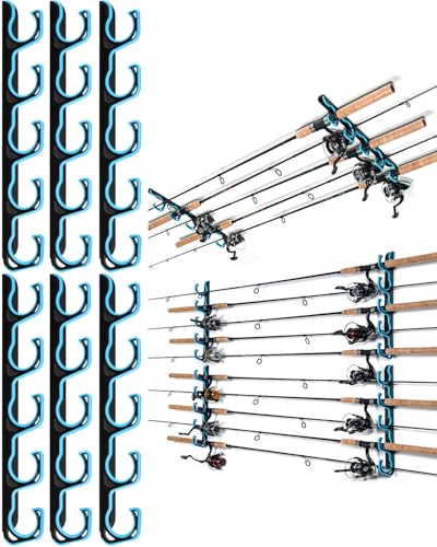 Ghosthorn Fishing Rod Holders for Garage Fishing Pole Holders Ceiling or Wall Mounted Fishing Rod Rack garage Storage Organizer Fishing Gear Equipment for Men Women (Blue, 3 Packs) - color: Blue, size: 3 pack holds up 15 rods