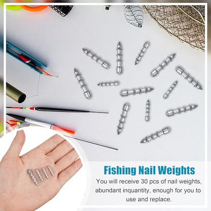 SILANON Fishing Nail Weights Kit,30pcs Wacky Worm Weights Insert Sinkers Fishing Weights Nail Sinker Weights for Soft Worm Lures Neko Rig Wacky Rig Bass Fishing - size: 30pcs-1/8oz