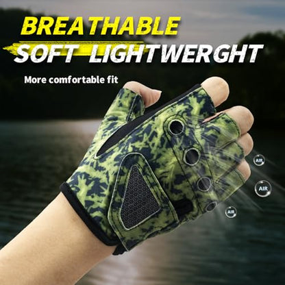 Stubby Fingerless Fishing Gloves Men - Lightweight Breathable Anti-Slip Kayak Gloves Women for Kayaking, Sailing,Paddling,Rowing - color: Camouflage green, size: Small-Medium