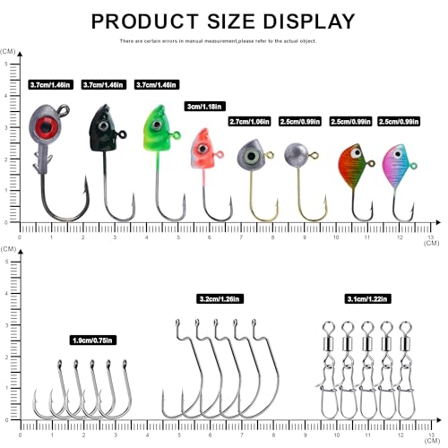 Fishing Jig Heads Hooks Kit 43pcs Glide Swimbait Soft Lures with 3D Eyes Weedless Floating Tools for Bass, Crappie, Walleye, Panfish,Shrimp Ice Fishing Gear Tackle Accessories