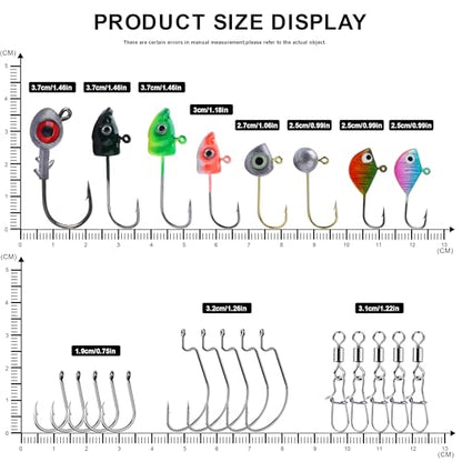 Fishing Jig Heads Hooks Kit 43pcs Glide Swimbait Soft Lures with 3D Eyes Weedless Floating Tools for Bass, Crappie, Walleye, Panfish,Shrimp Ice Fishing Gear Tackle Accessories