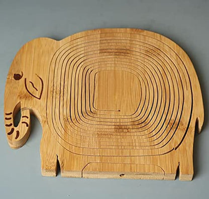 Foldable Wooden Fruit Basket for Kitchen Table In Elephant Shape Cute Flowers Nuts Candy Storage Box for Holiday Family Party - color: Elephant