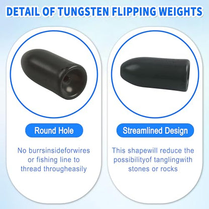Tungsten Bullet Sinkers Fishing Weights, Flipping Sinkers Worm Weights for Bass Fishing Texas Rig, Carolina Rig, Size 1/16 1/8 3/16 1/4 5/16 3/8 1/2 oz - size: 1/2OZ-3PCS, style: Silver