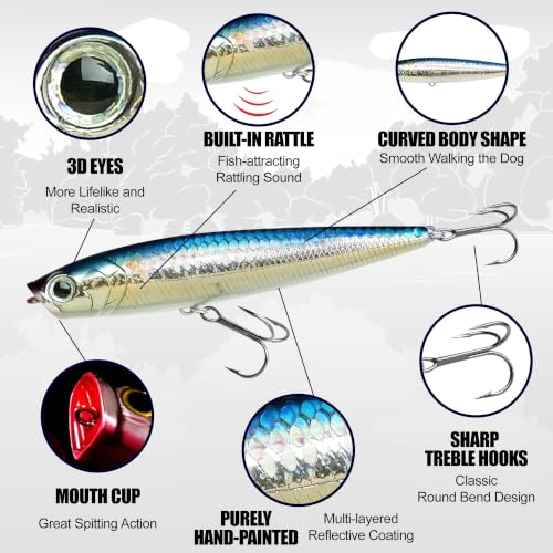 LUCKY CRAFT Gunfish 95NF Top Water Bass Fishing Lures, 4” Floating Lure with Cupped Mouth, Freshwater Trout and Bass Lures Fishing Gear, Accessories for Tackle Box - color: 474 Arari