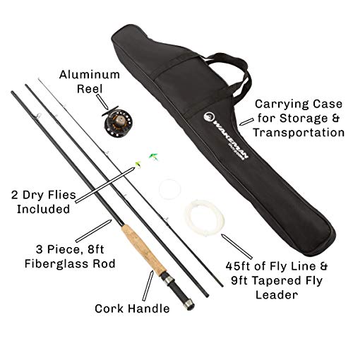 Wakeman Outdoors Fly Fishing Rod & Reel Combo Starter Kit with Case and Accessories