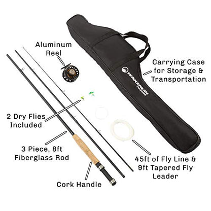Wakeman Outdoors Fly Fishing Rod & Reel Combo Starter Kit with Case and Accessories