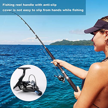 Fishing Reel Replacement Handle with Knob Covers, Spinning Casting Baitcaster Reel Grip Parts Universal Rocker Arm Non-Slip Rubber Sleeve - color: Black Handles & Knob Covers